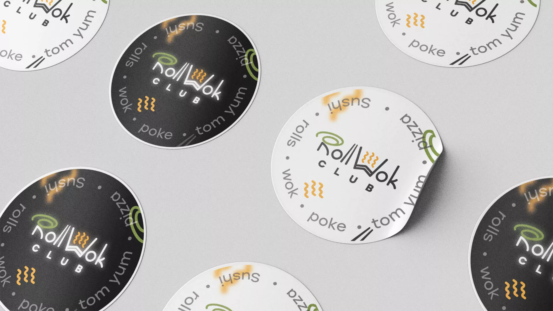 Разработка наклеек для суши-бара «Roll Wok Club» в Пятигорске